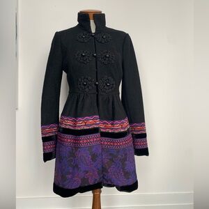 Anthropologie Plenty Tracy Reese Loma Stitched Embroidered Wool‎ Blend Coat 6